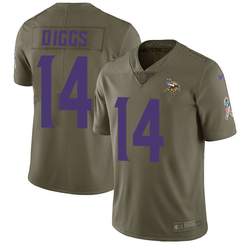 Nike Vikings #14 Stefon Diggs Olive Men's Stitched NFL Limited Salute to Service Jersey - Click Image to Close